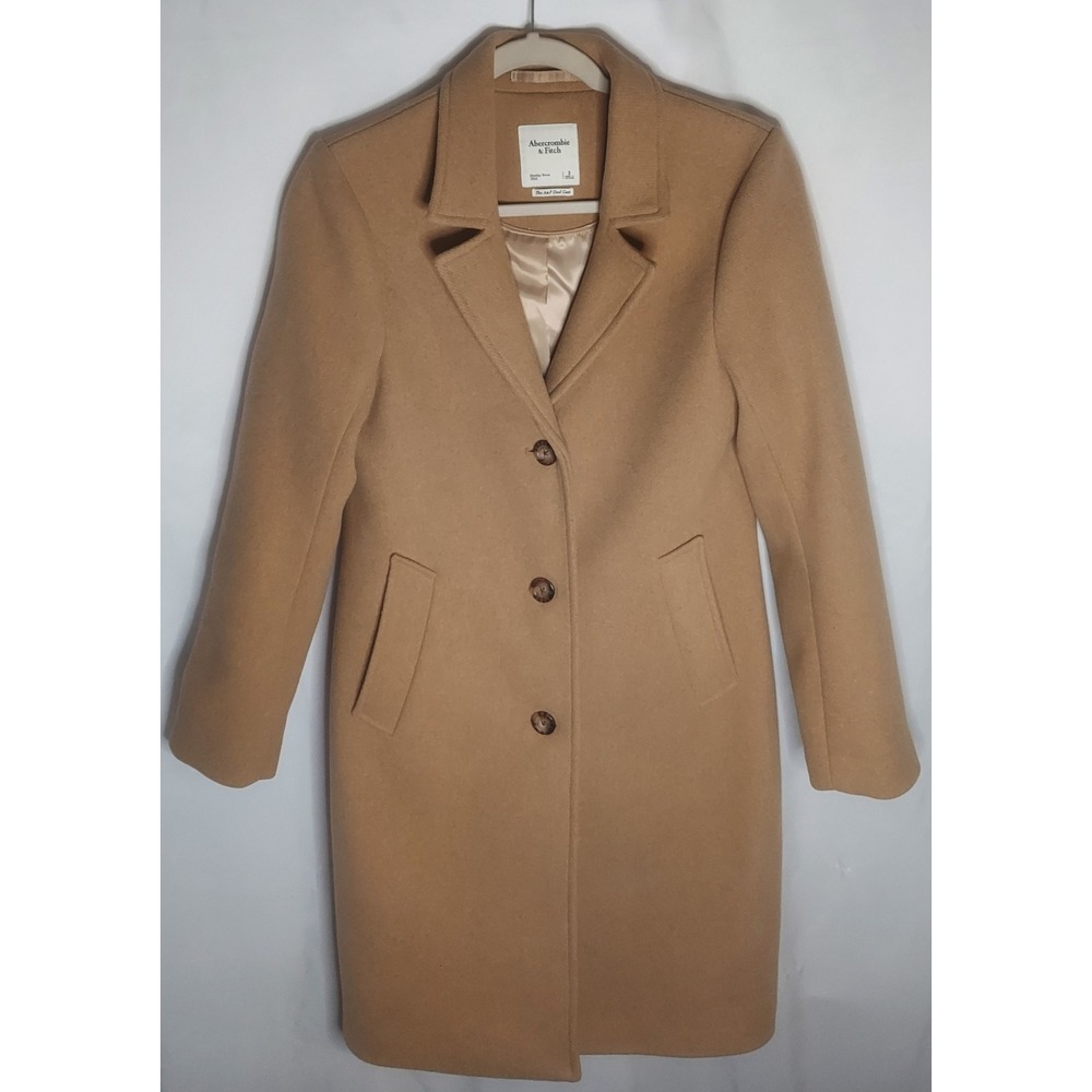 Abercrombie & Fitch Camel The A&F Dad Coat Wool Blend Tailored Mid-Length Small